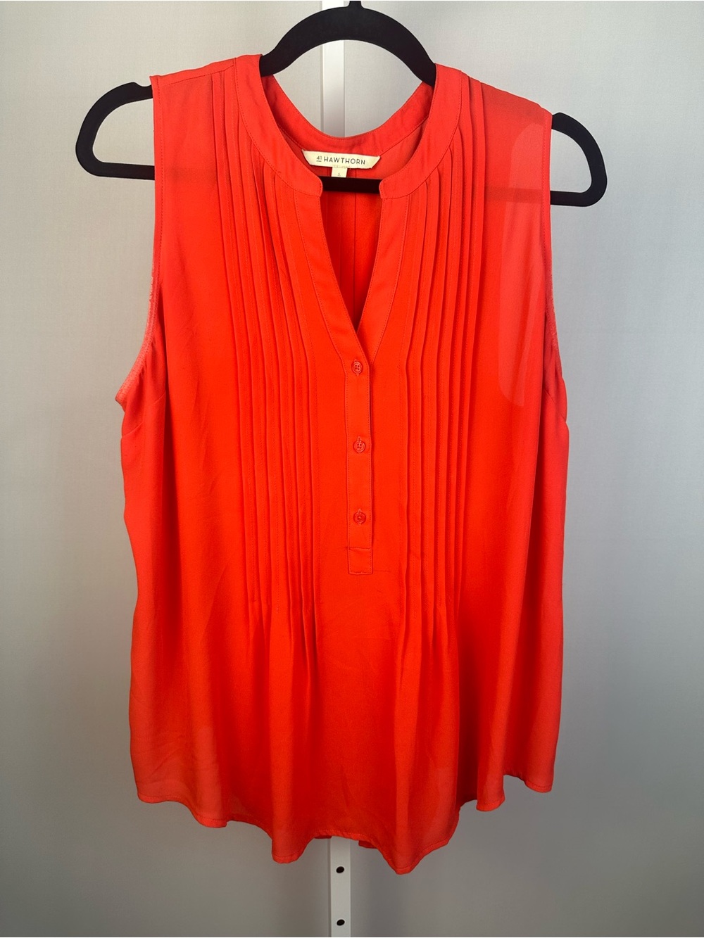 41 Hawthorn Orange Sleeveless Pleated Blouse Button Front Size Large